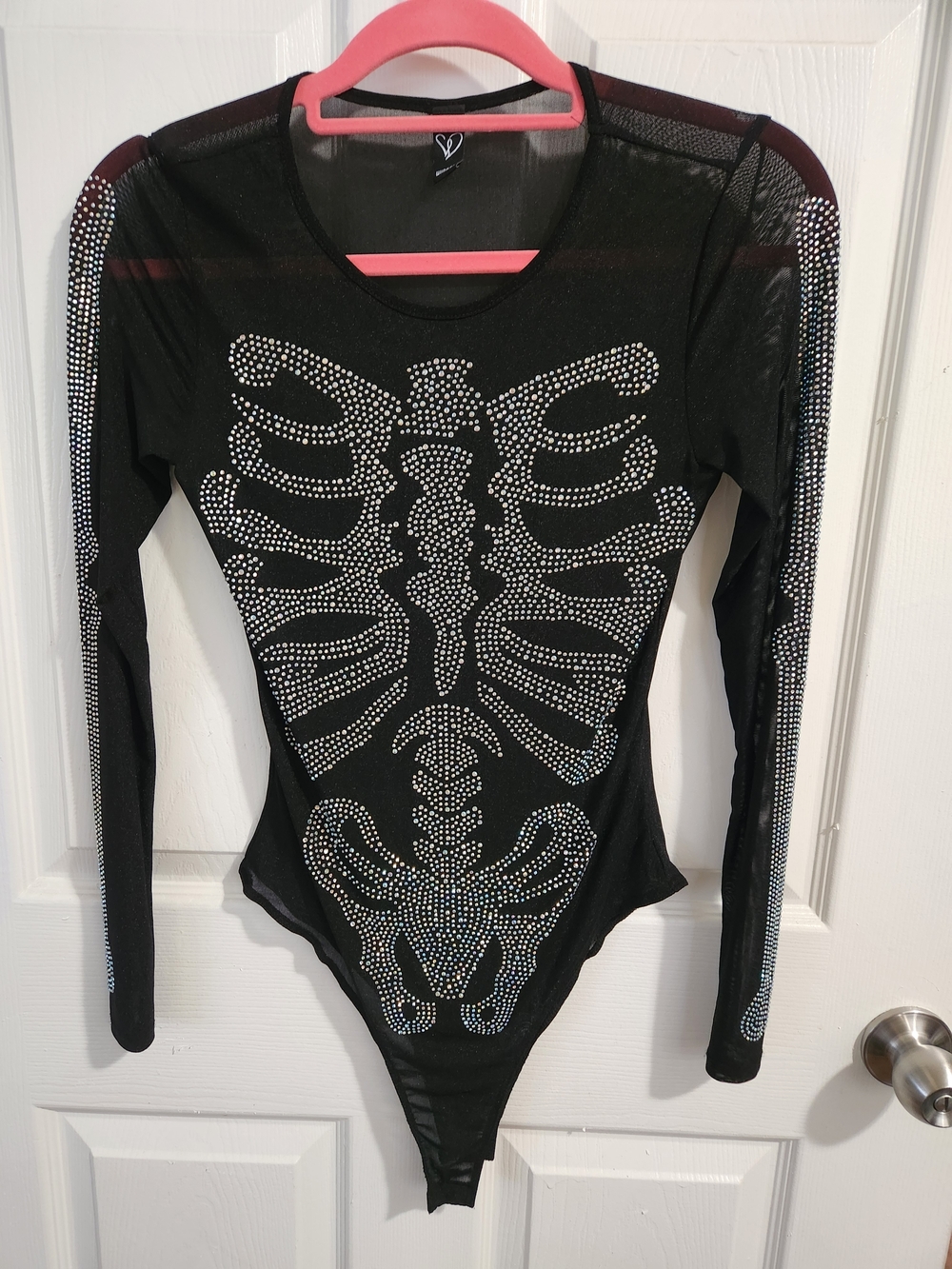 Windsor Black Rhinestone Skeleton Long-Sleeve Bodysuit